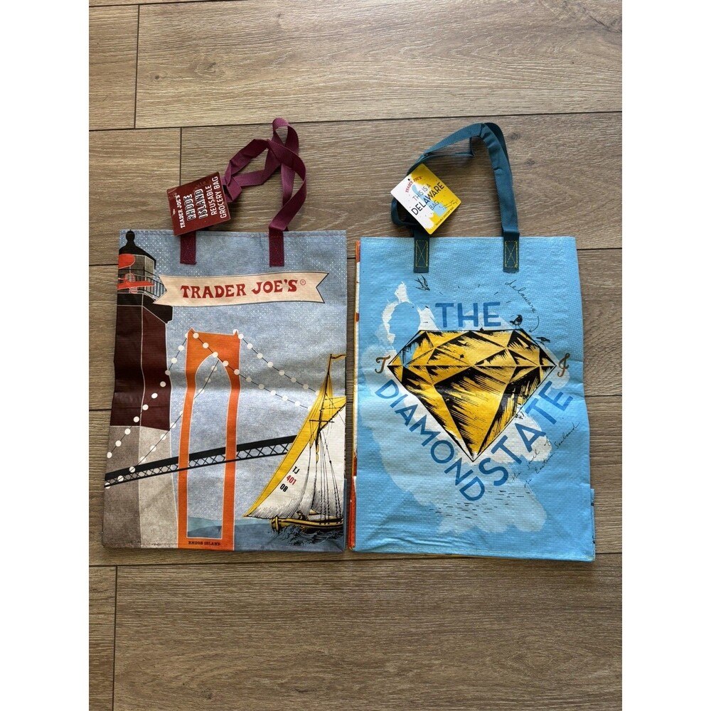 new trader joe's reusable grocery bags lot of 2 delaware & rhode island nwt